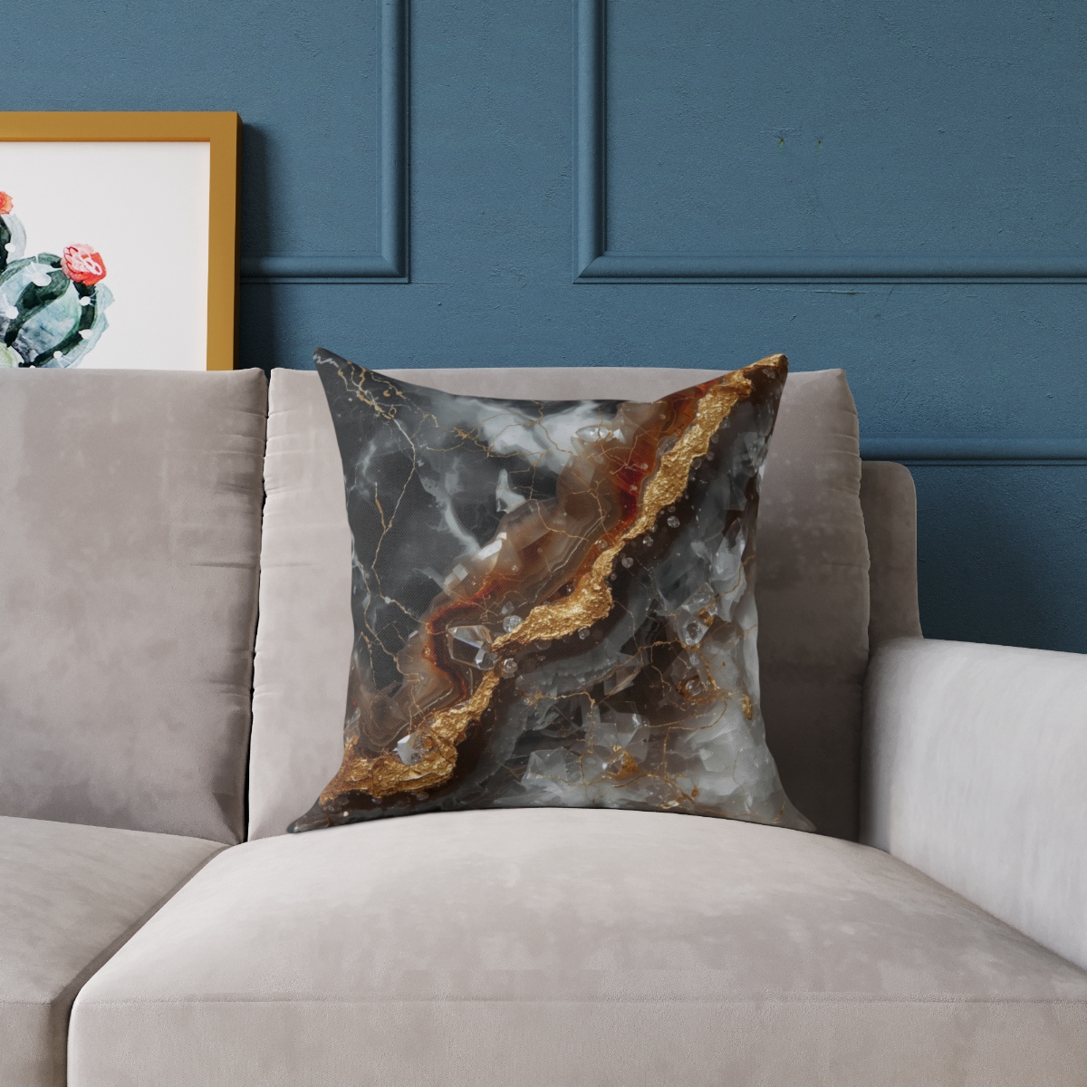 Unique Gorgeous Brown Grey Geode Crystal Quartz Square Poly Canvas Pillow