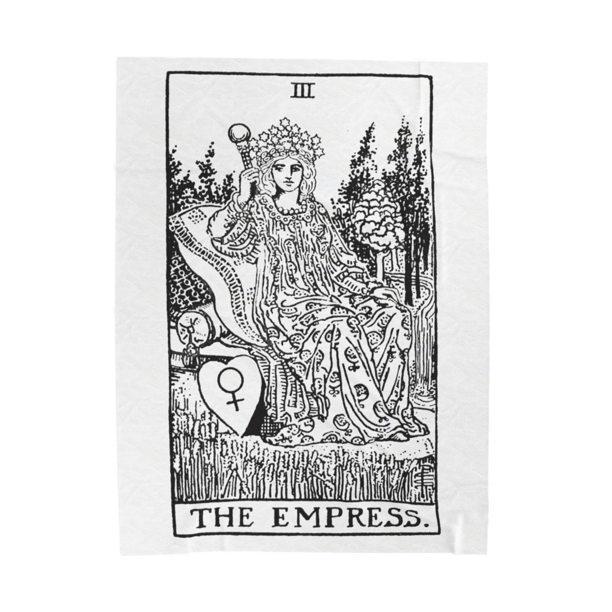 3 - The Empress Black on White Tarot Card Velveteen Plush Blanket 