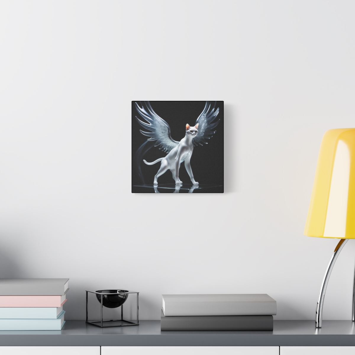 Angelic Cat Glass Wall Art Canvas 