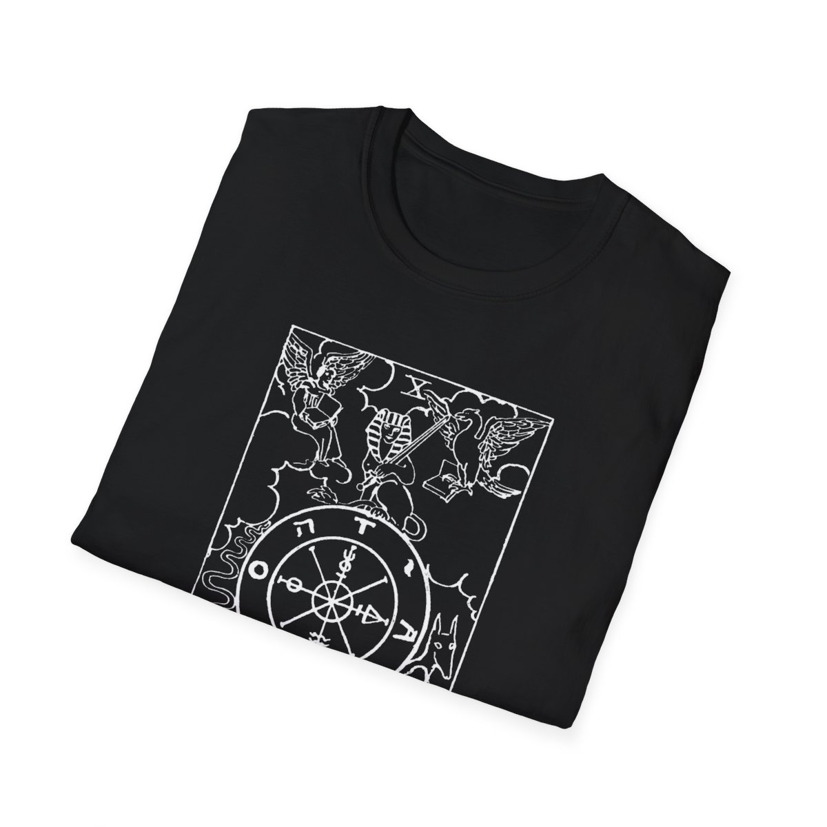 10 - The Wheel of Fortune White Vintage Tarot Card Softstyle T-Shirt
