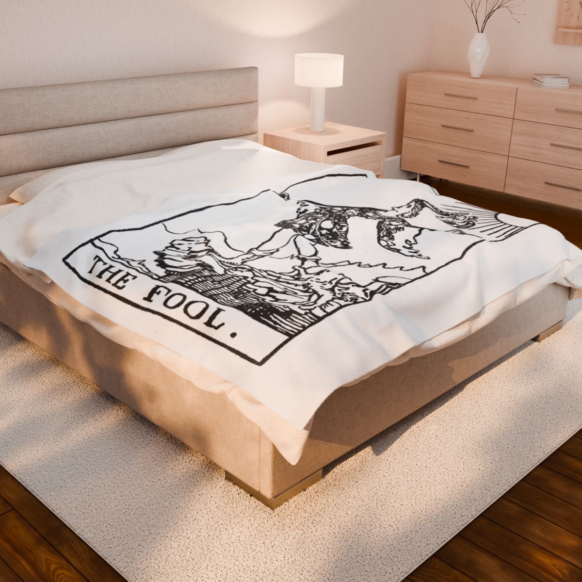 0 - The Fool Black on White Tarot Card Velveteen Plush Blanket 