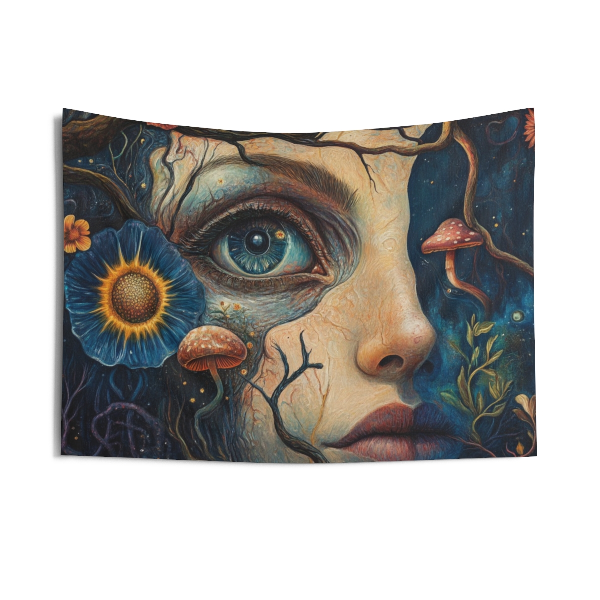 Floral Mushroom Dreamlike Girl Tapestry
