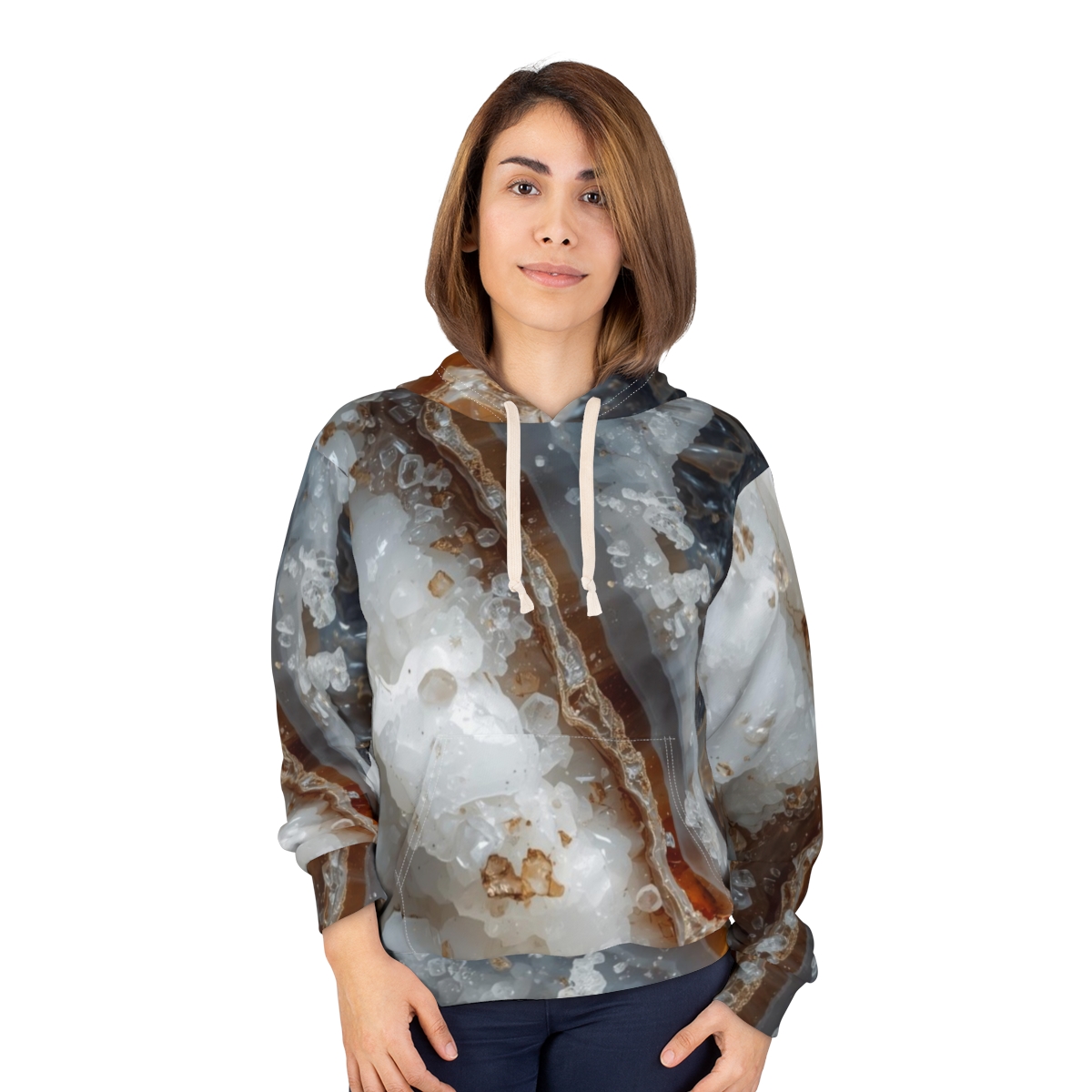 Gorgeous White Brown Marble Crystal Pullover Hoodie