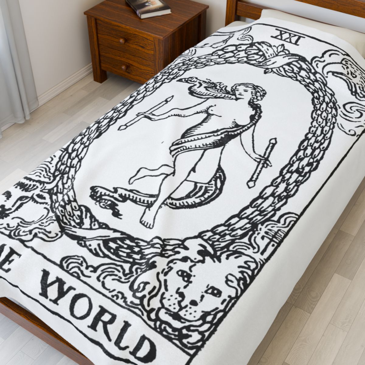 21 - The World Black on White Tarot Card Velveteen Plush Blanket 