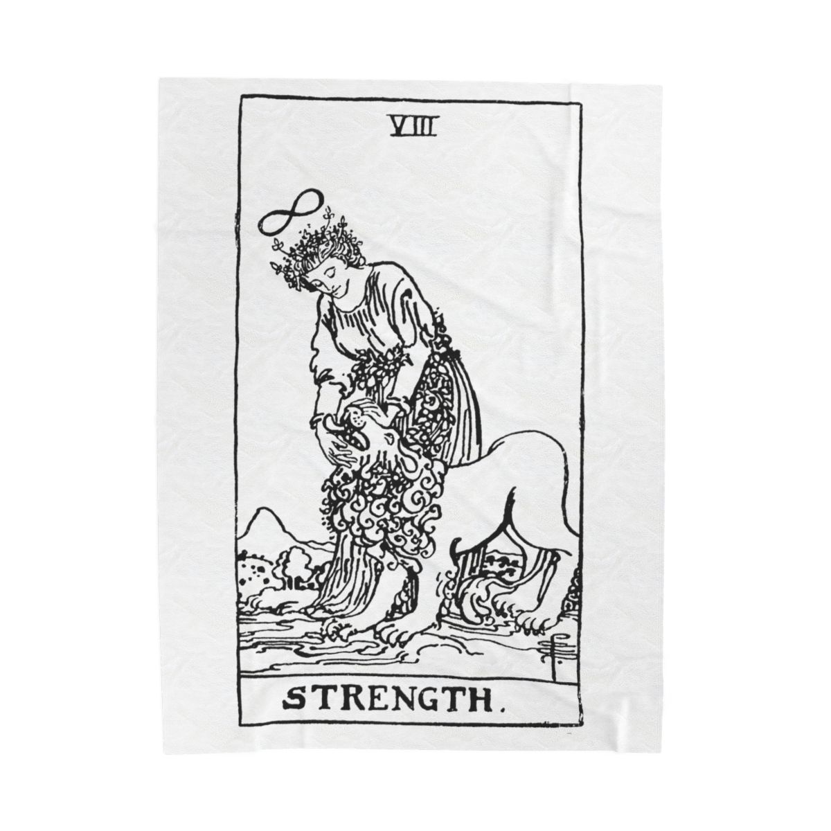 8 - Strength Black on White Tarot Card Velveteen Plush Blanket 