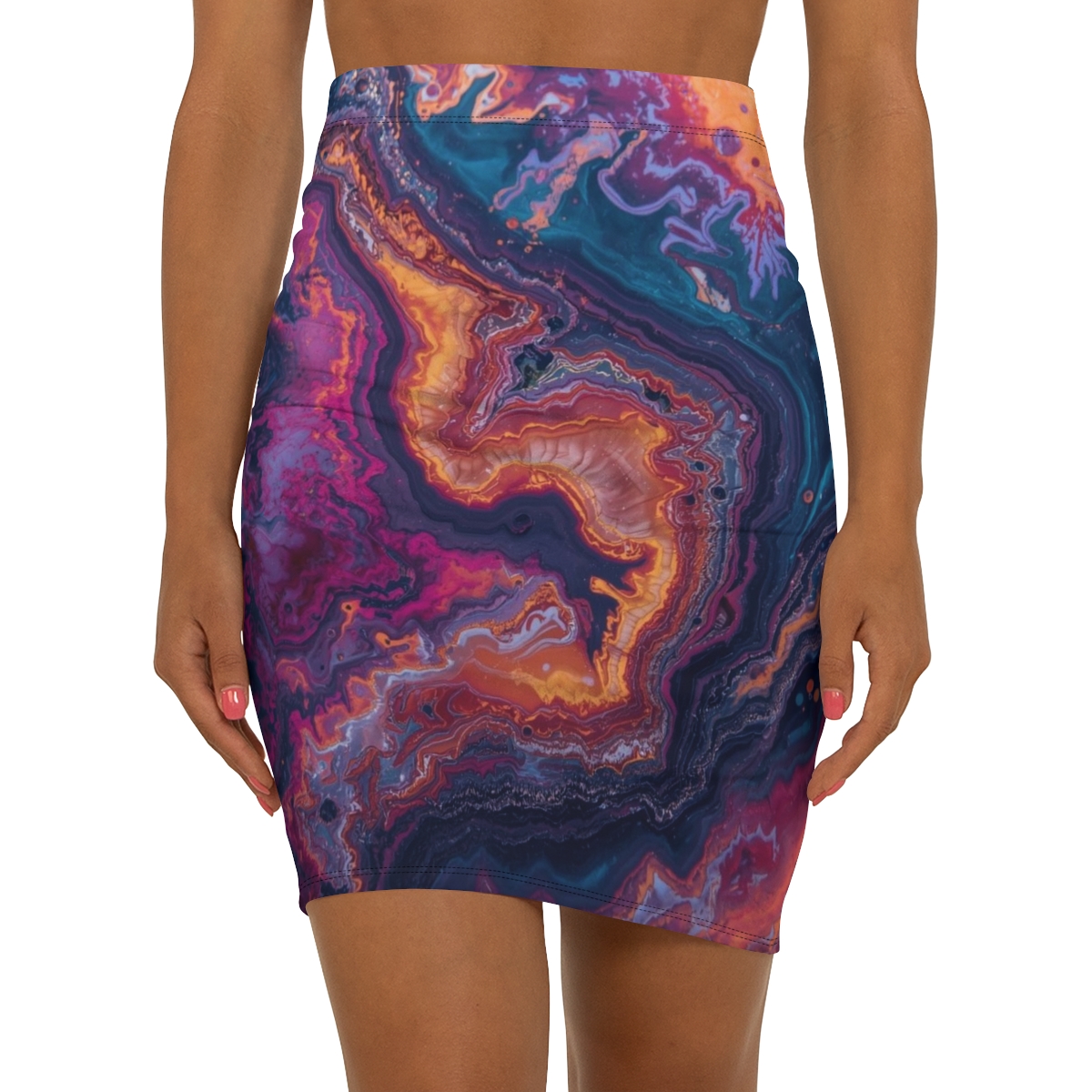 Gorgeous Colourful Marble Mid-Waist Pencil Skirt