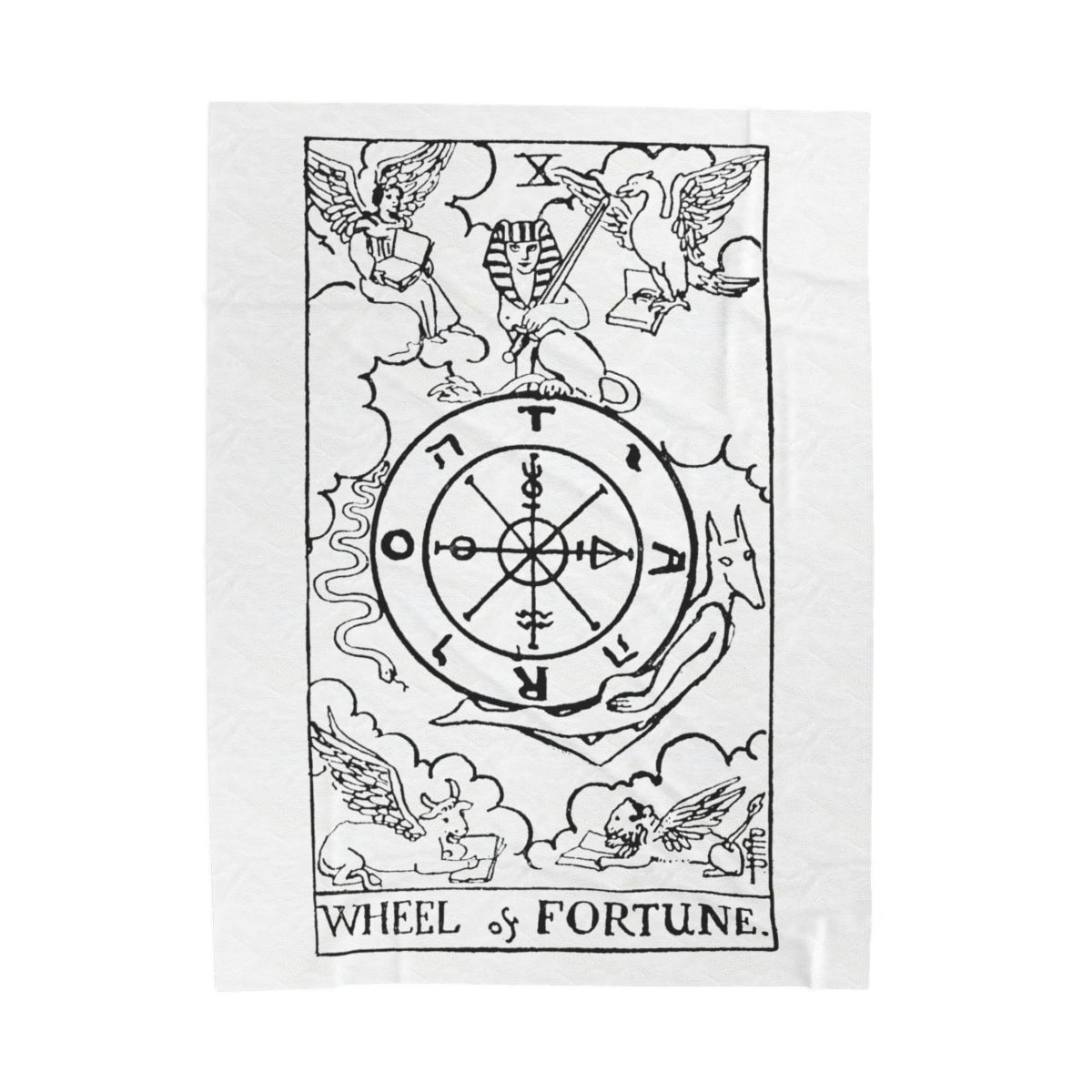 10 - The Wheel of Fortune Black on White Tarot Card Velveteen Plush Blanket 