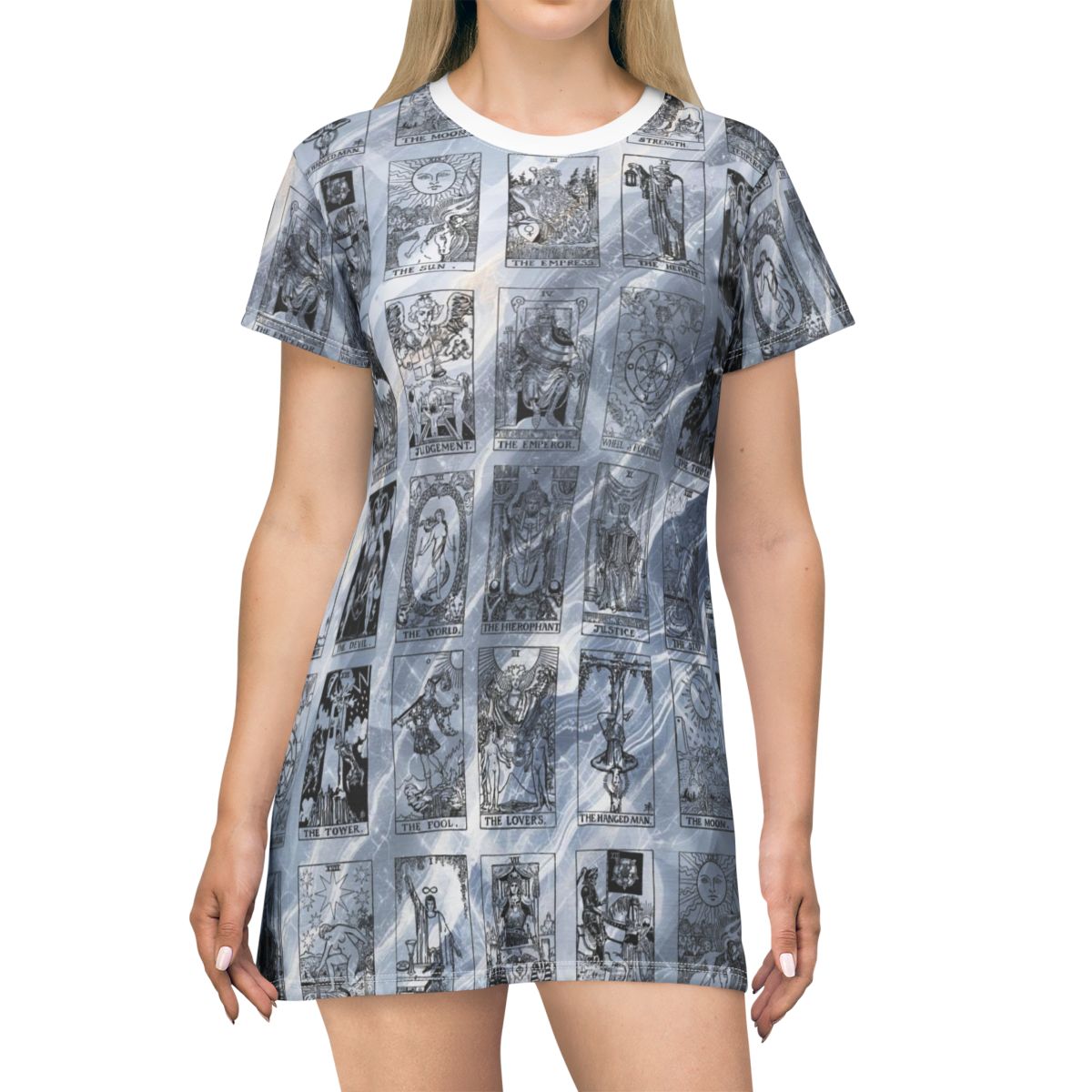 Black Vintage Tarot Card Blue Marble T-Shirt Dress