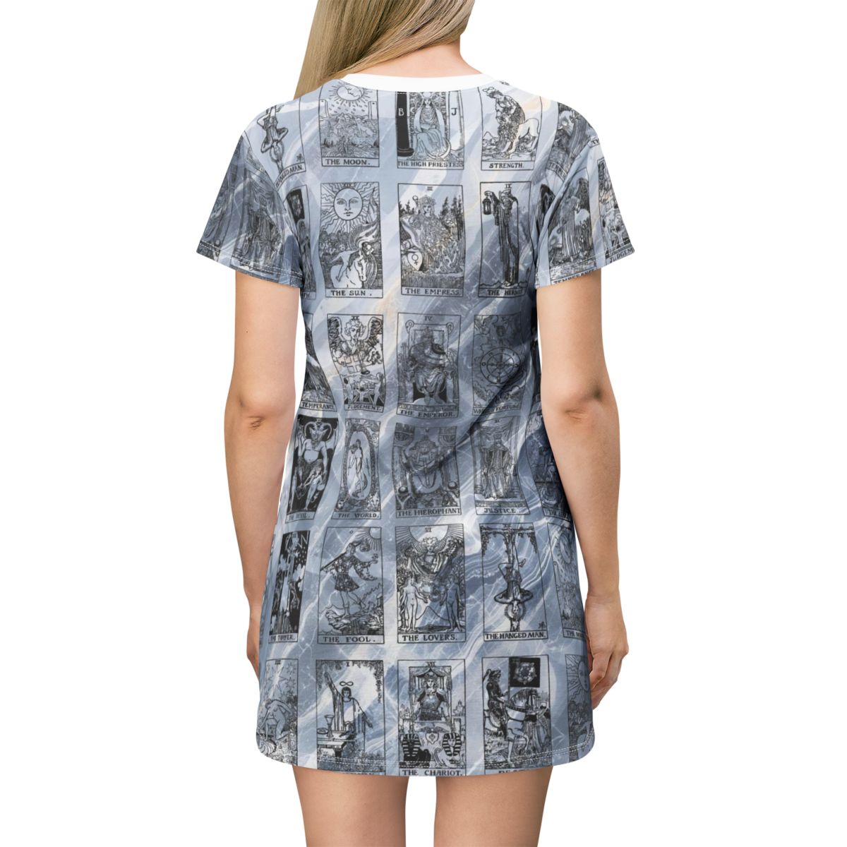 Black Vintage Tarot Card Blue Marble T-Shirt Dress