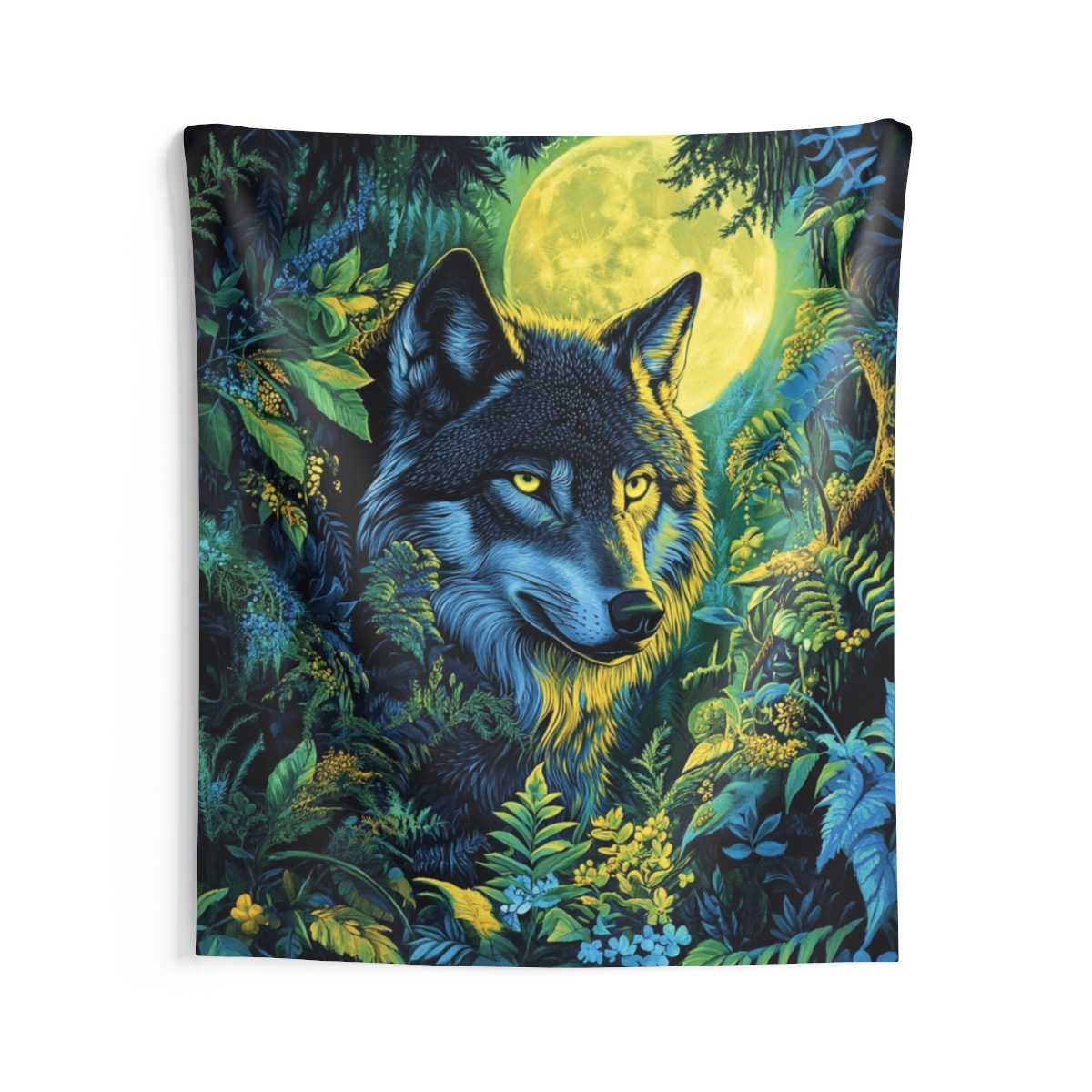 Green Blue Stunning Wolf Moon Tapestry