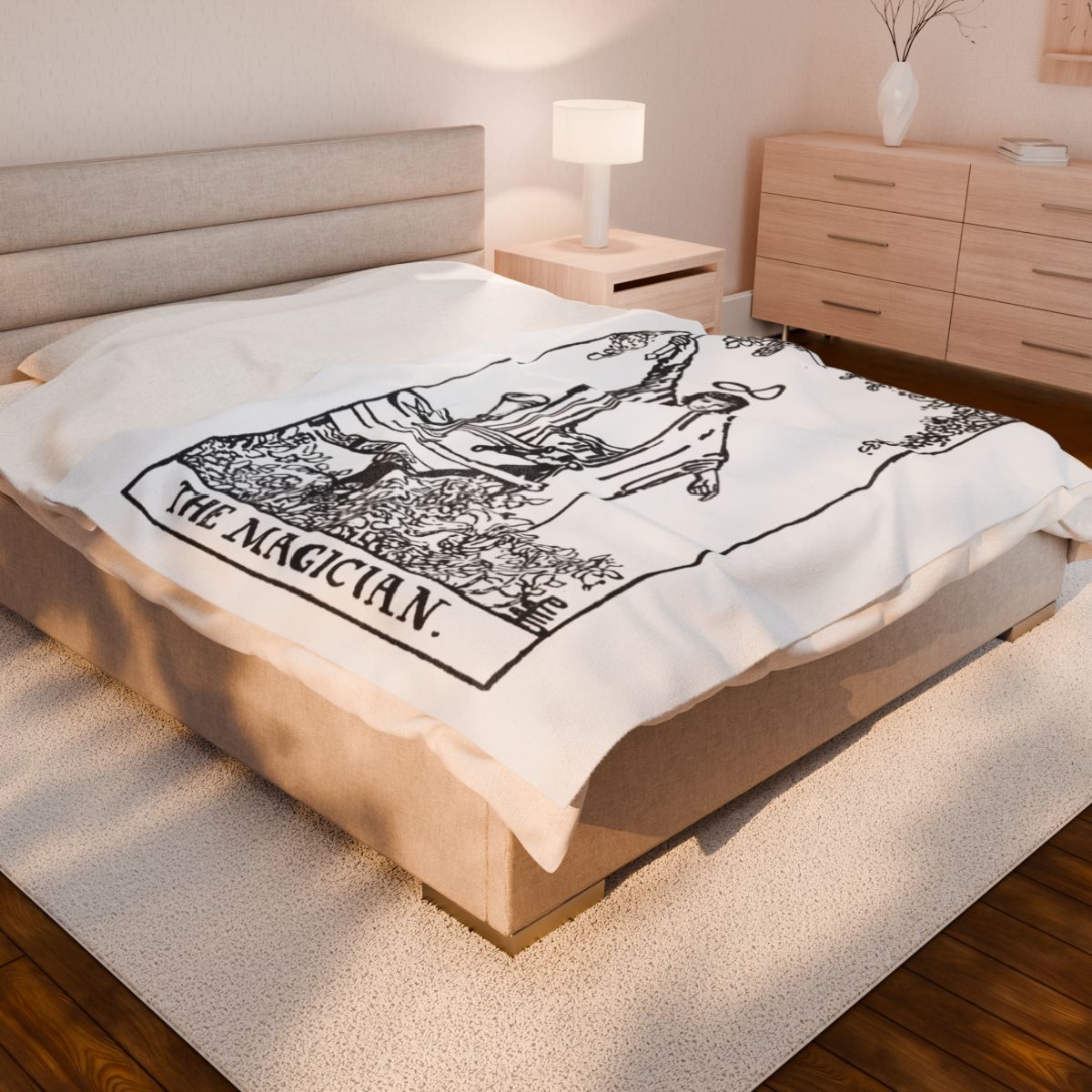 1 - The Magician Black on White Tarot Card Velveteen Plush Blanket 