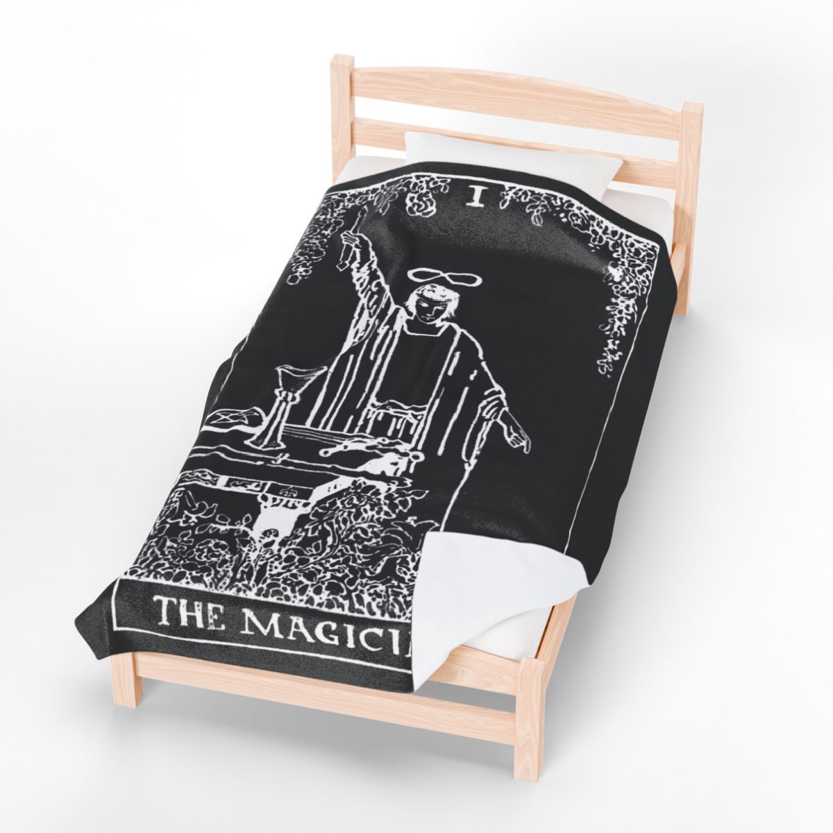 1 - The Magician White on Black Tarot Card Velveteen Plush Blanket 