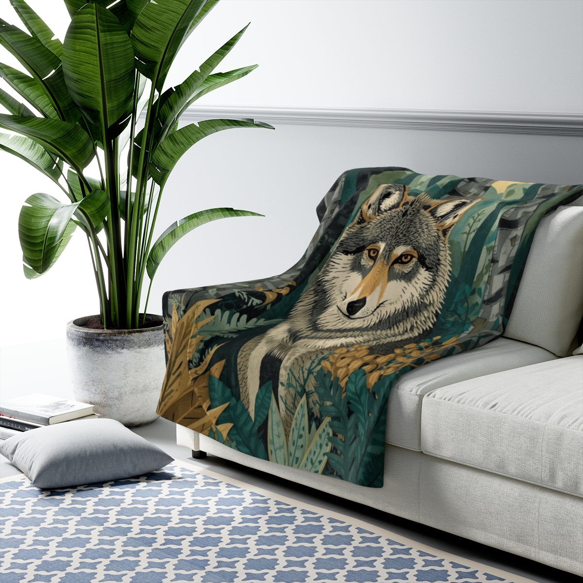 Luxury Forest Wolf Art Sherpa Fleece Blanket