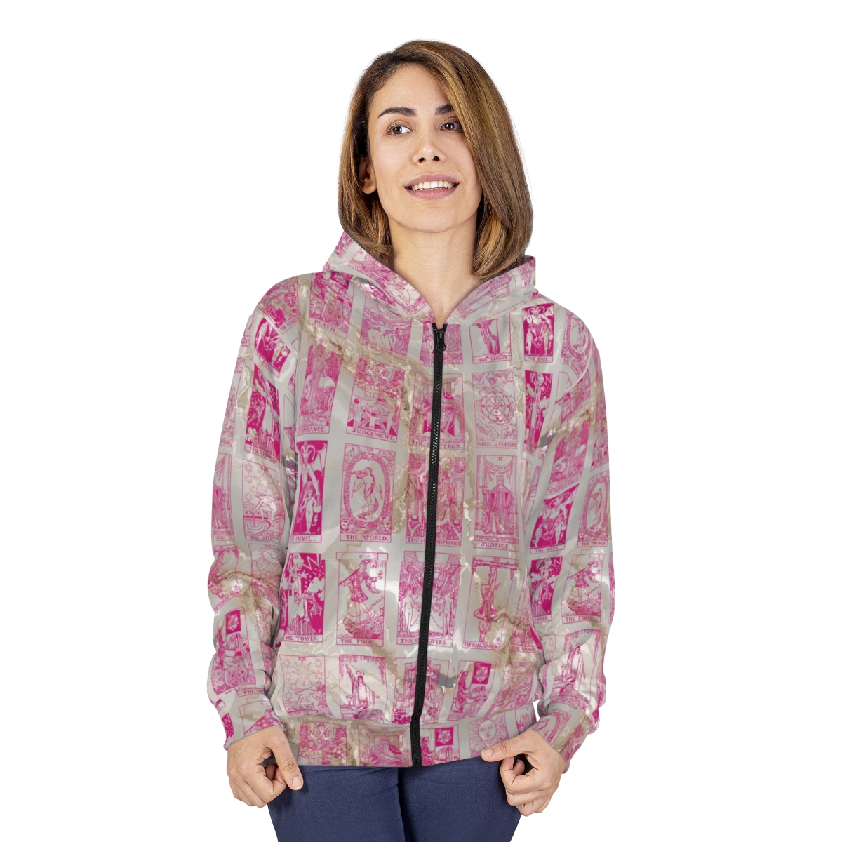 Unique Vintage Pink Tarot Card Marble Zip Hoodie