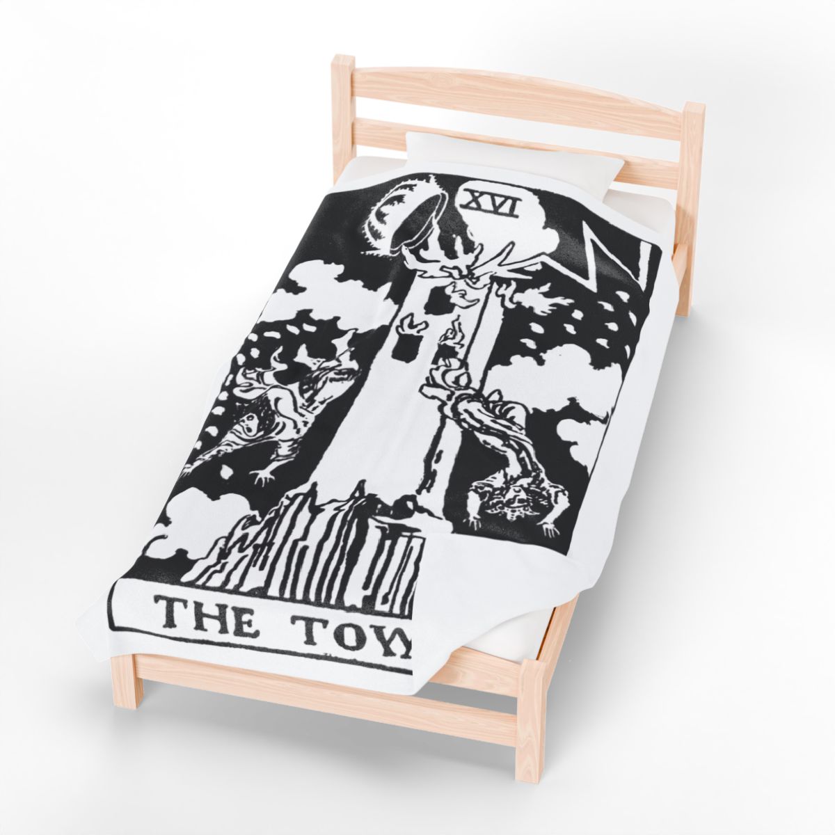 16 - The Tower Black on White Tarot Card Velveteen Plush Blanket 