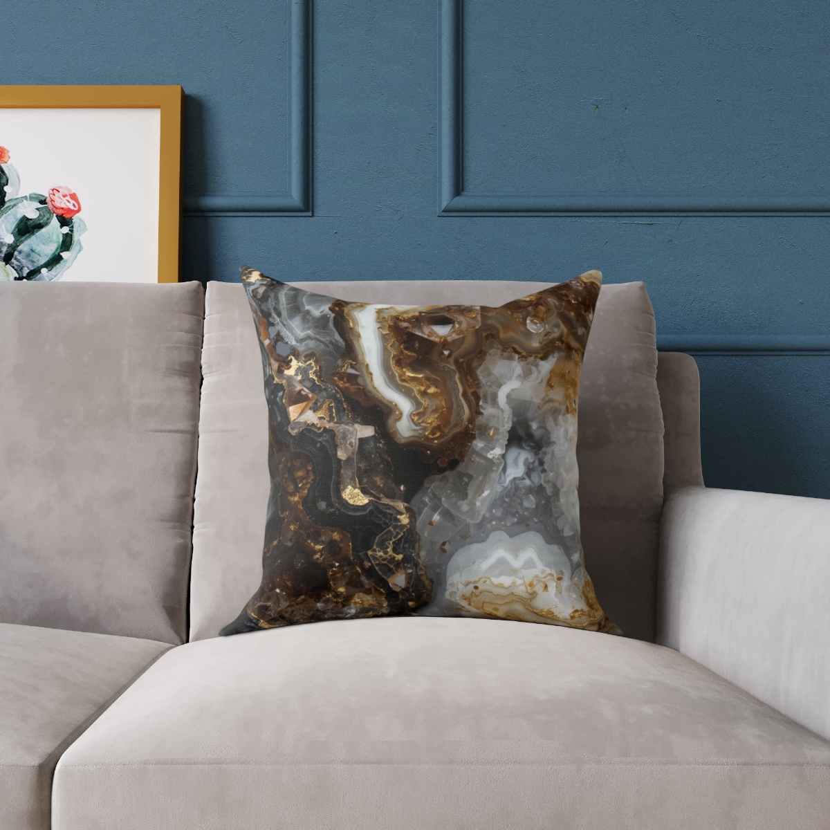 Unique Gorgeous Brown Agate Marble Square Poly Canvas Pillow