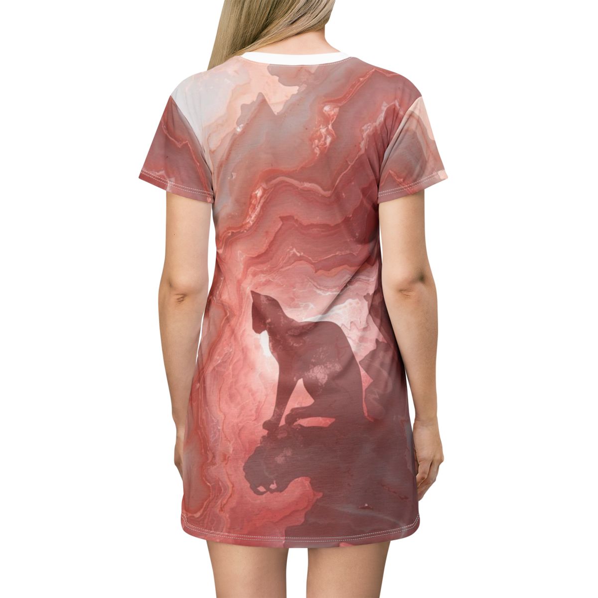 Beautiful Pink Cat Marble T-Shirt Dress