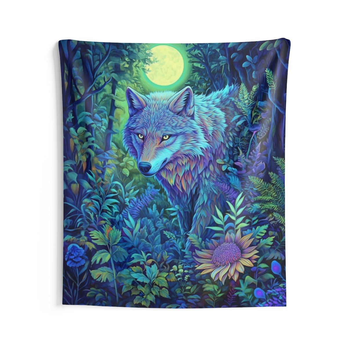 Stunning Colorful Wolf Moon Tapestry