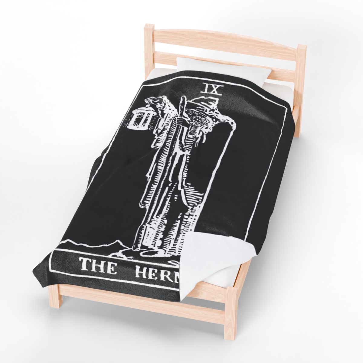 9 - The Hermit White on Black Tarot Card Velveteen Plush Blanket 