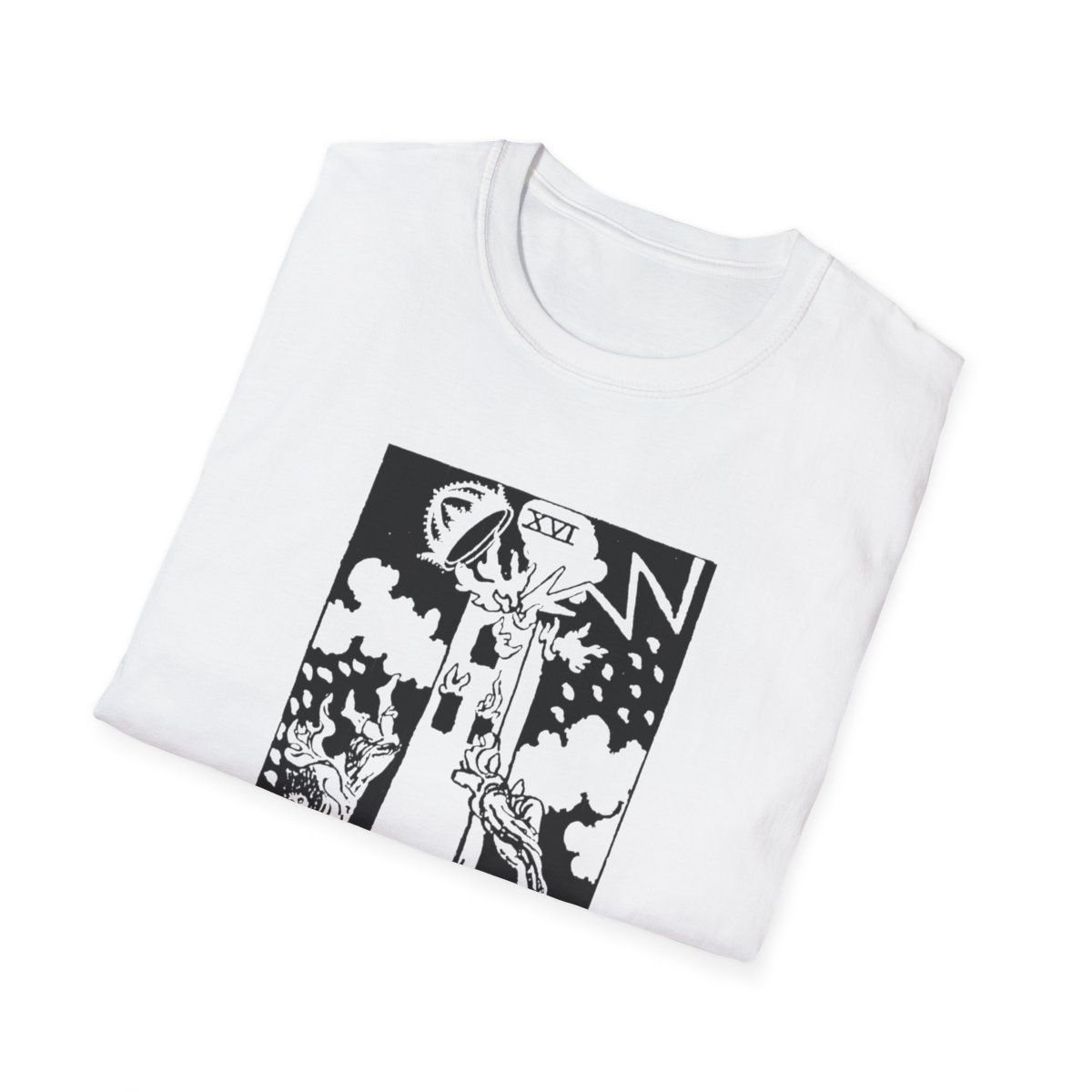 16 - The Tower Black Vintage Tarot Card Softstyle T-Shirt