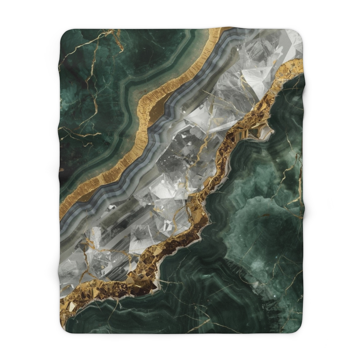 Luxury Green Gold Marble Crystal Sherpa Fleece Blanket