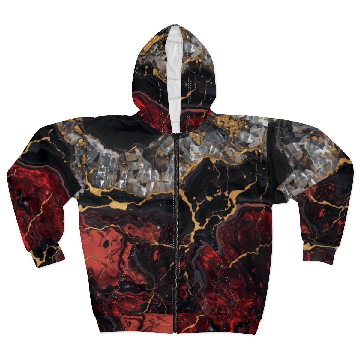 Stunning Red Gold Crystal Marble Zip Hoodie