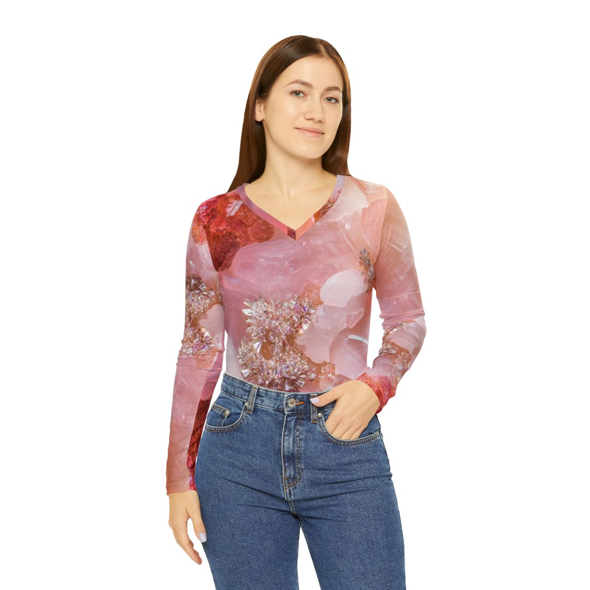 Beautiful Flower Crystal long Sleeve Top
