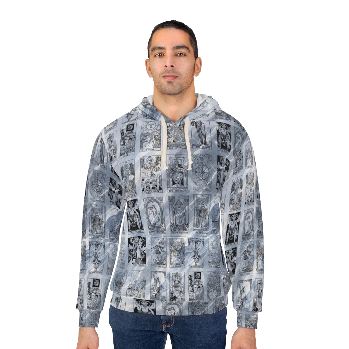 Unique Vintage Black Tarot Card Blue Marble Pullover Hoodie