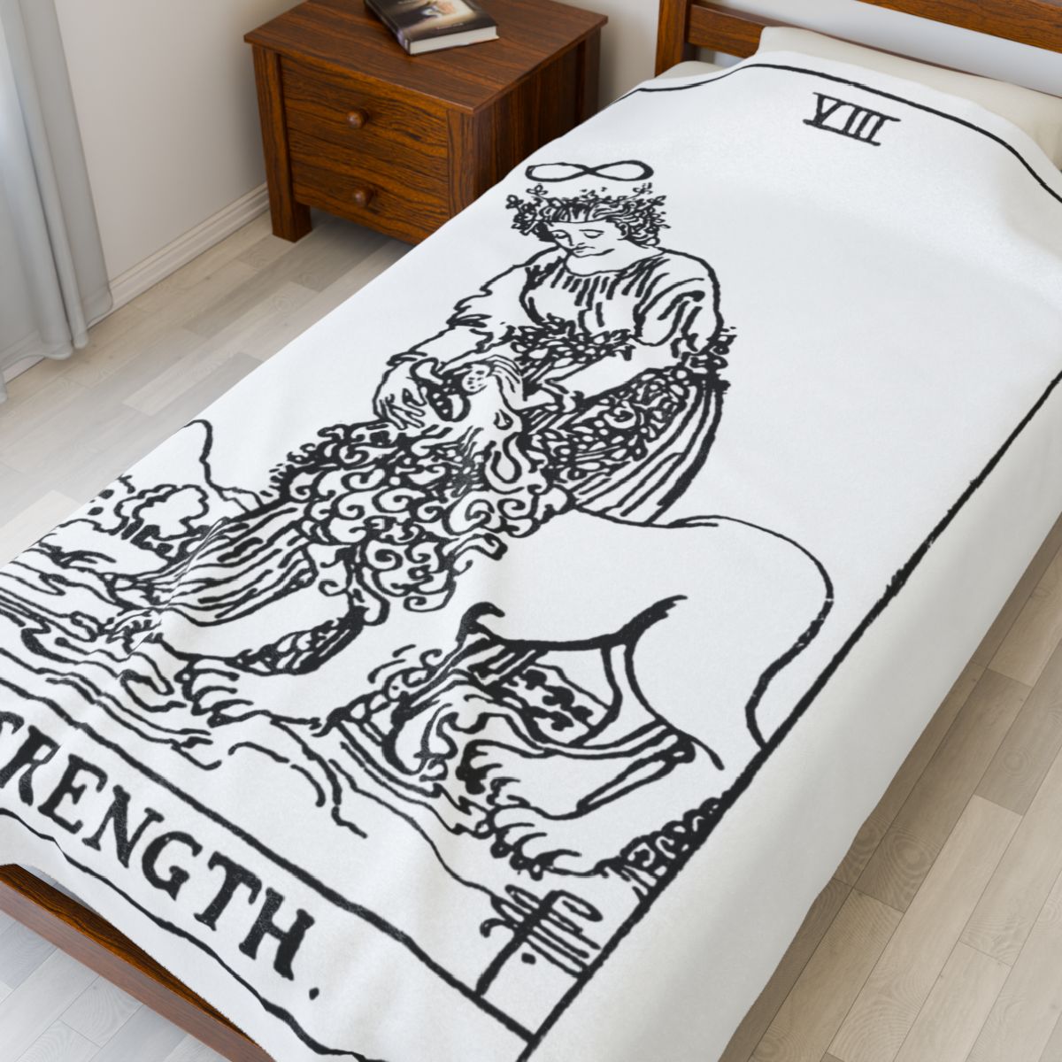 8 - Strength Black on White Tarot Card Velveteen Plush Blanket 