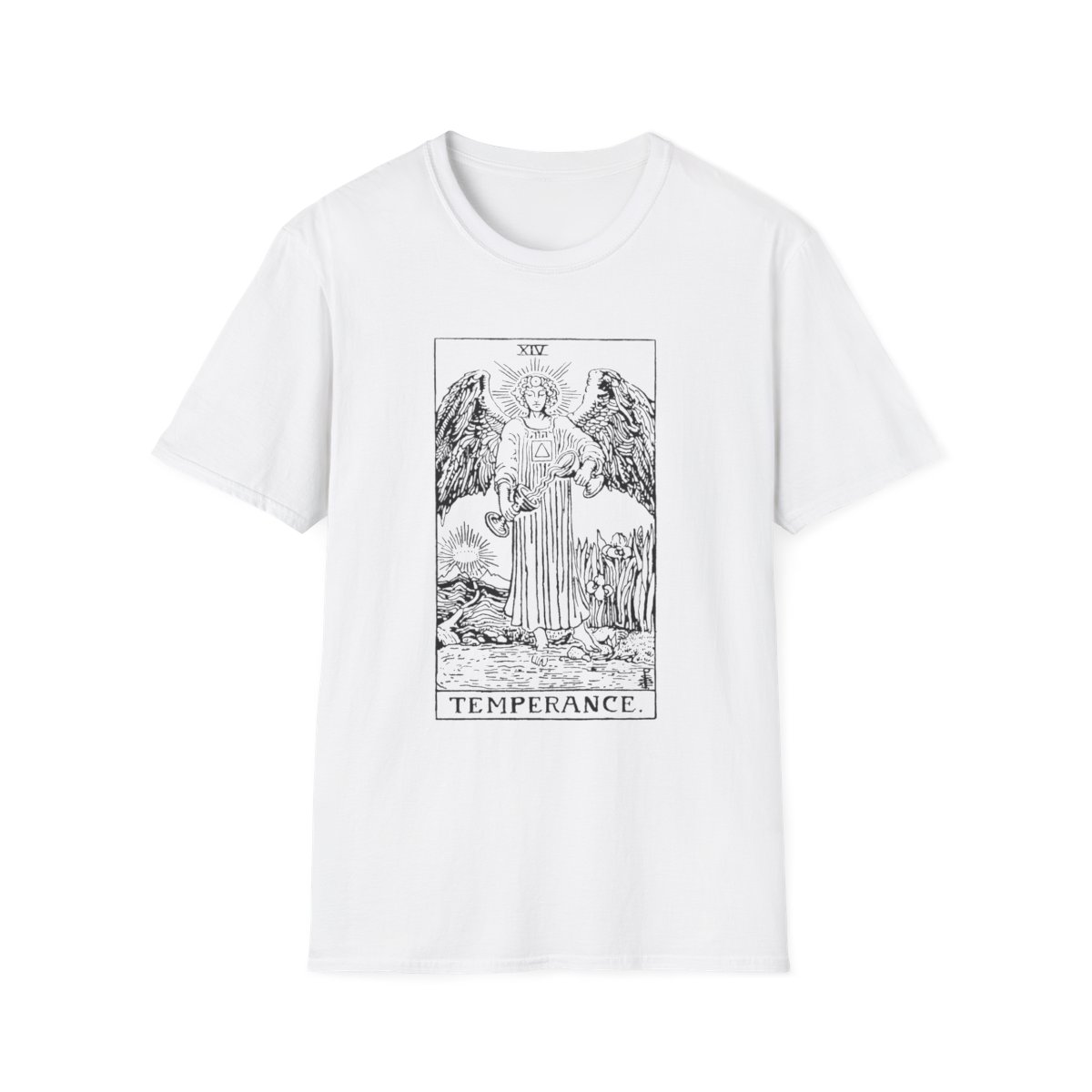 14 - Temperance Black Vintage Tarot Card Softstyle T-Shirt