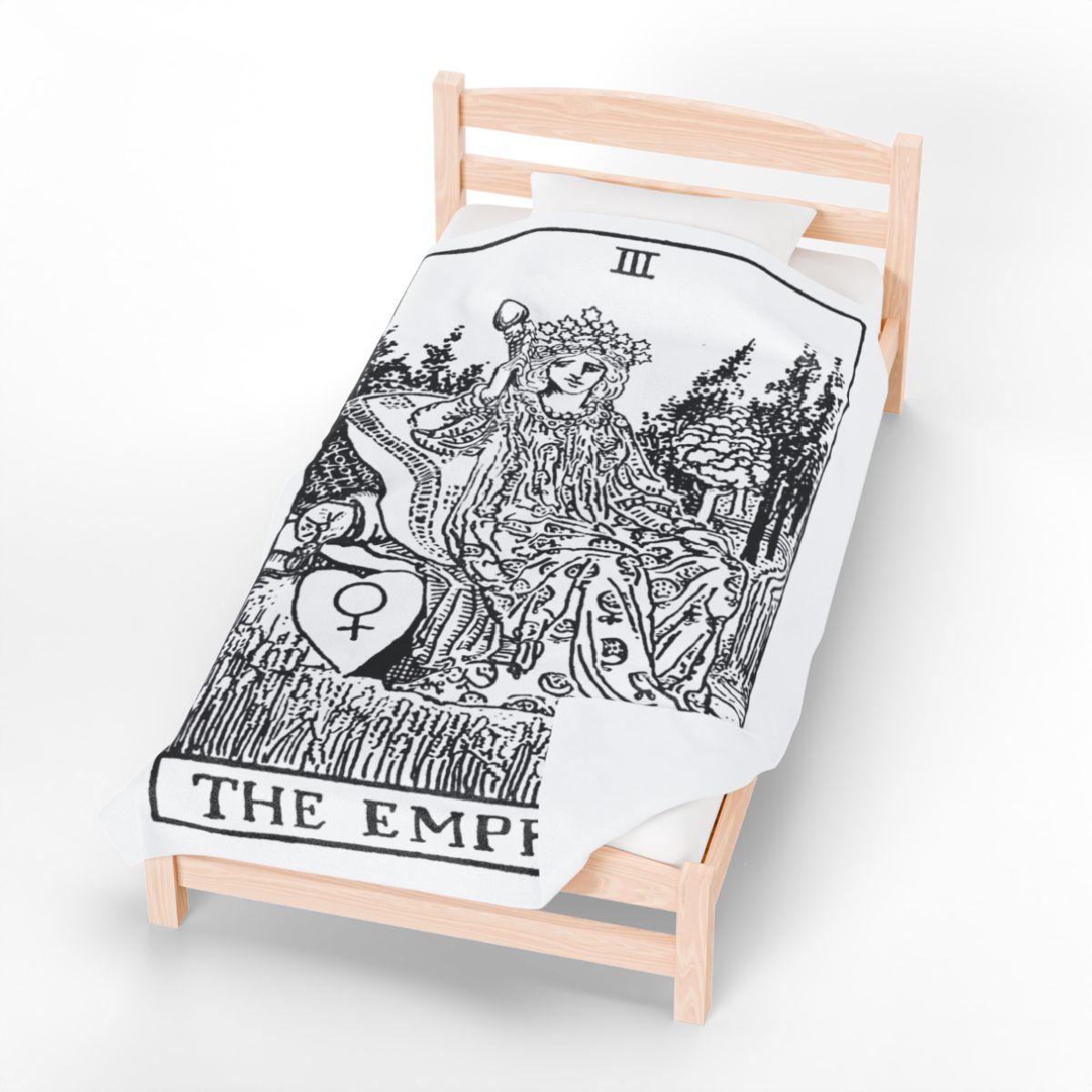 3 - The Empress Black on White Tarot Card Velveteen Plush Blanket 