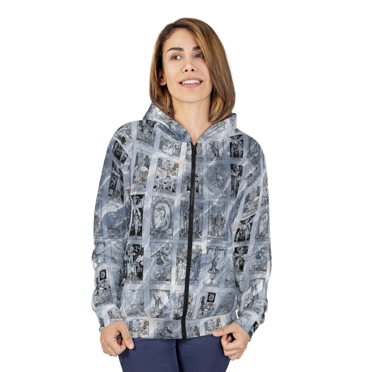 Unique Vintage Black Tarot Card Blue Marble Zip Hoodie