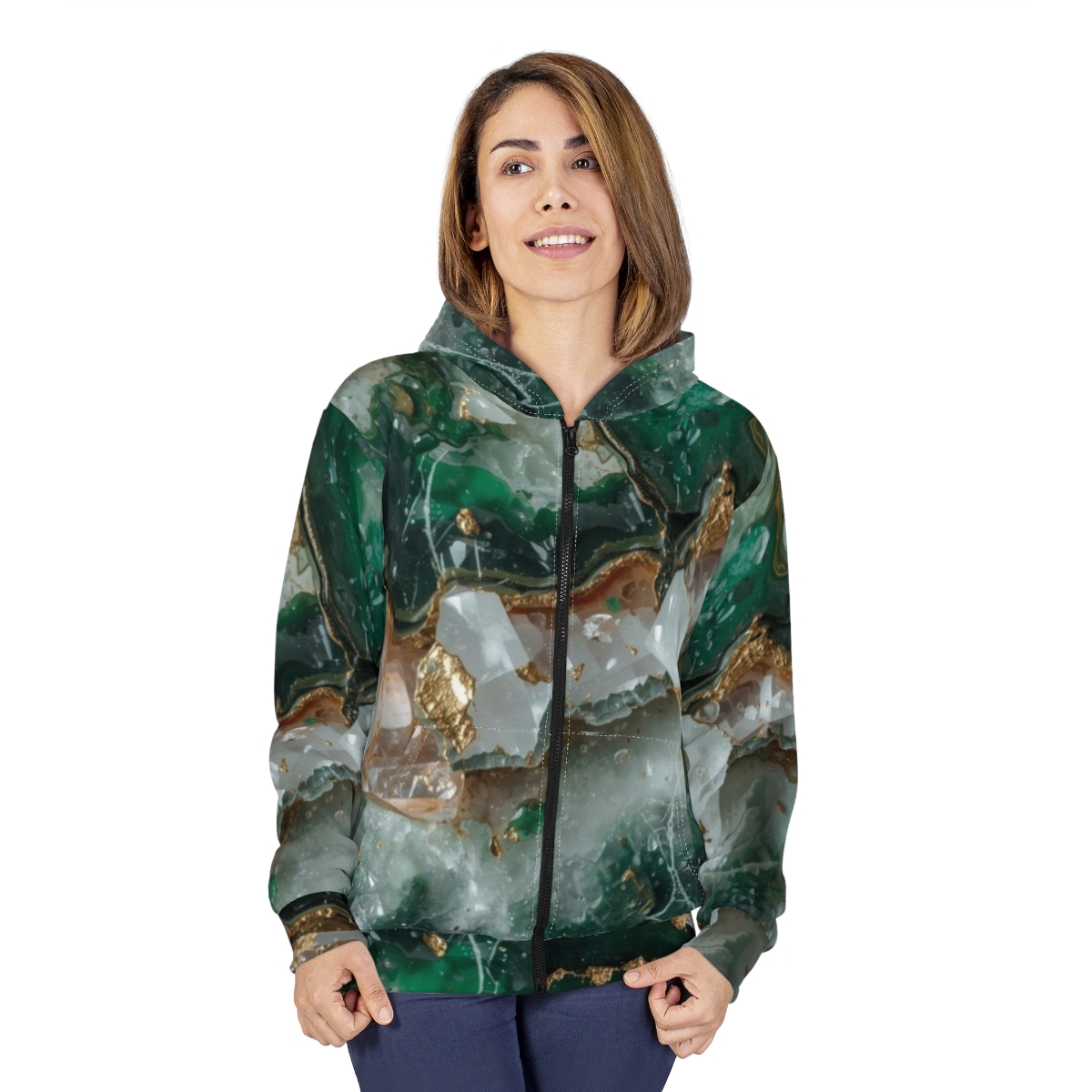 Stunning Green Crystal Agate Zip Hoodie