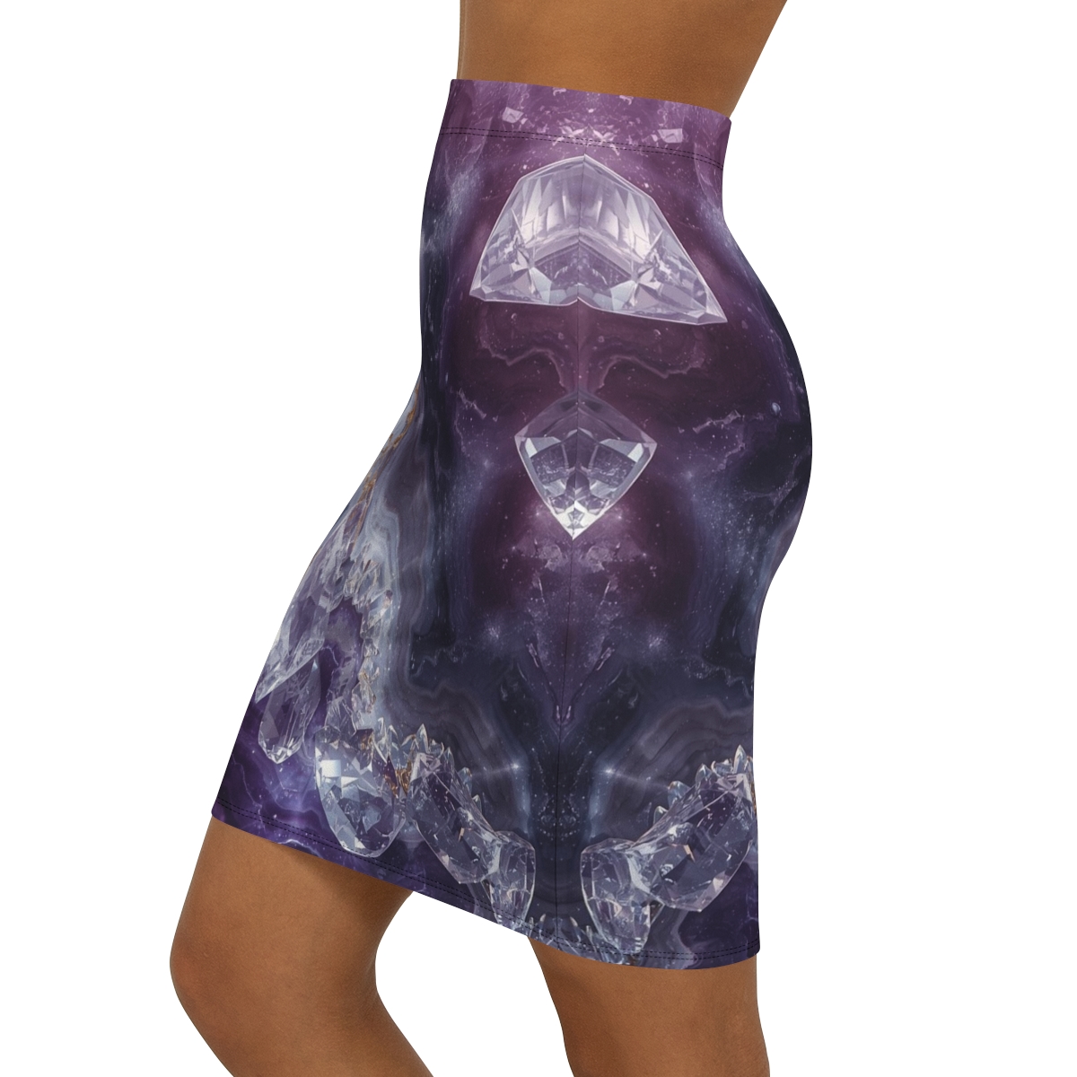 Beautiful Chic Purple Crystal Mid-Waist Pencil Skirt