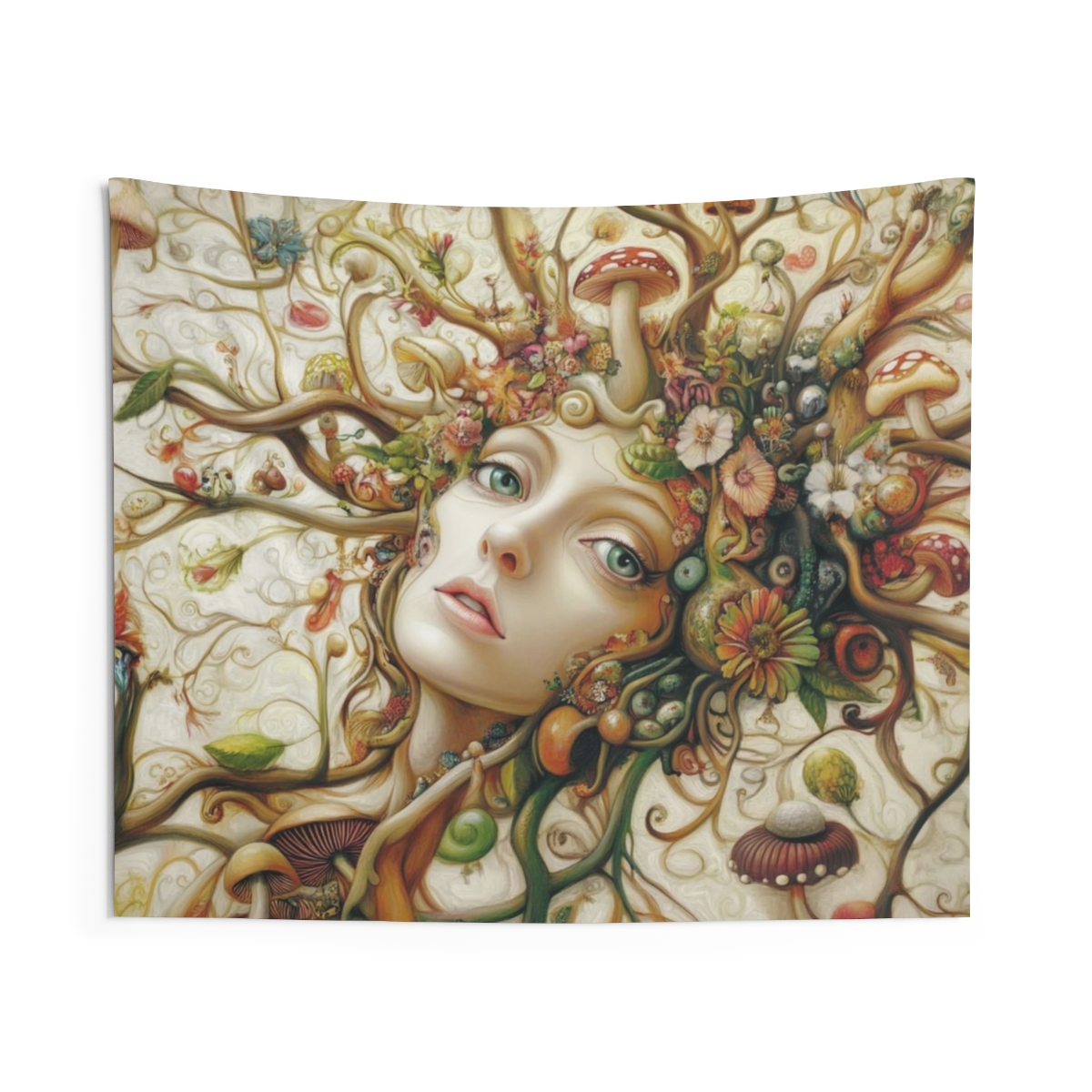 Floral Mushroom Trippy Woman Tapestry