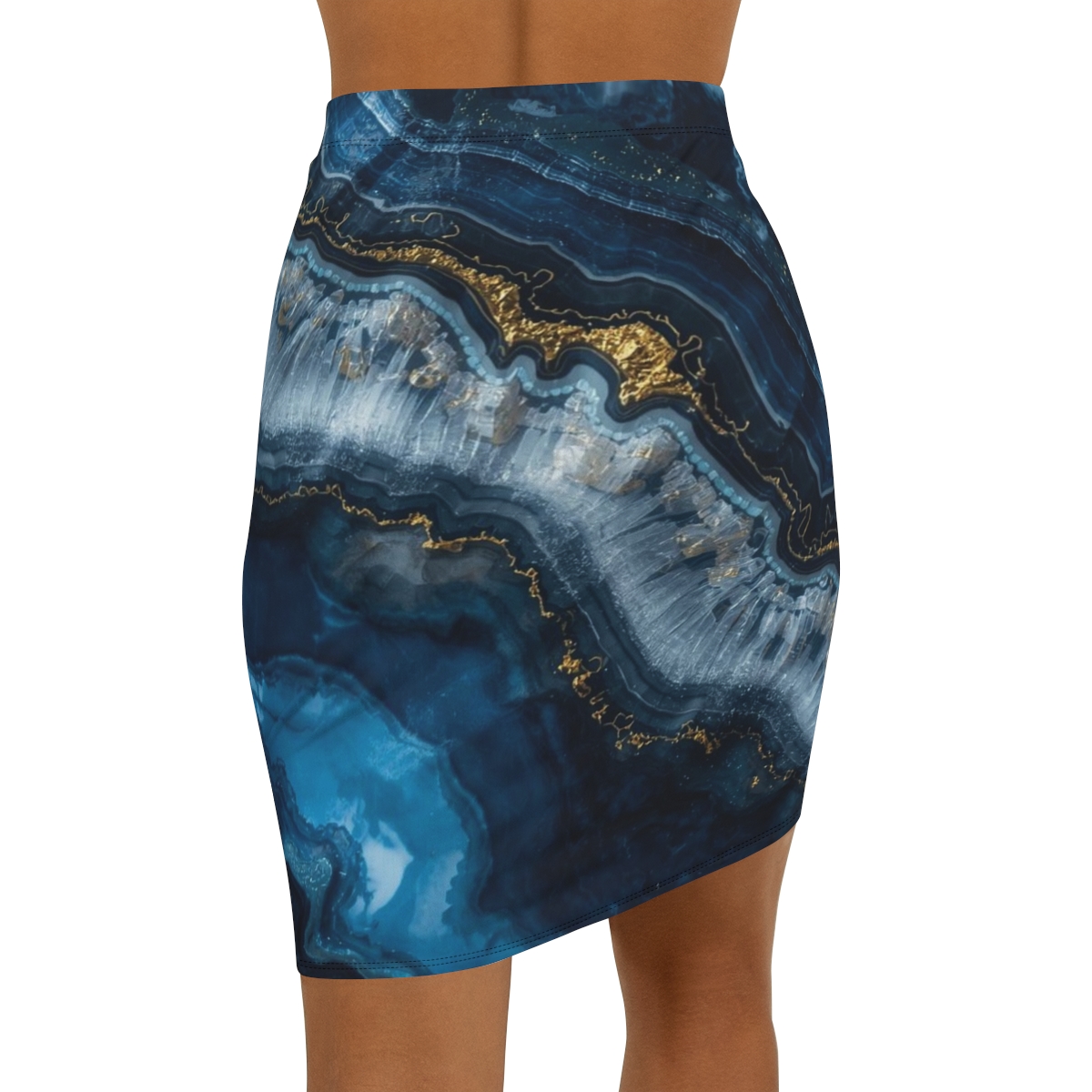 Beautiful Chic Blue Agate Mid-Waist Pencil Skirt