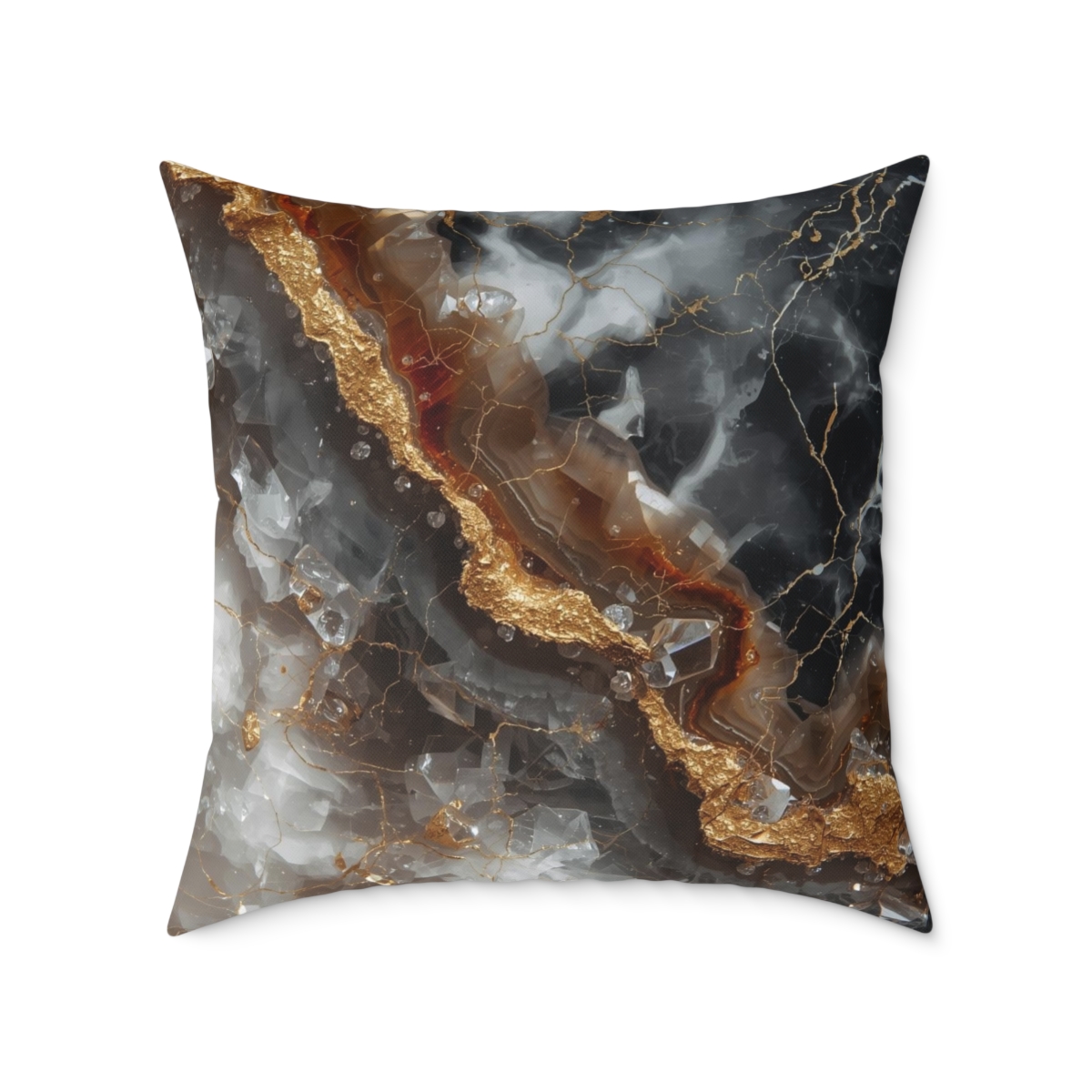 Unique Gorgeous Brown Grey Geode Crystal Quartz Square Poly Canvas Pillow