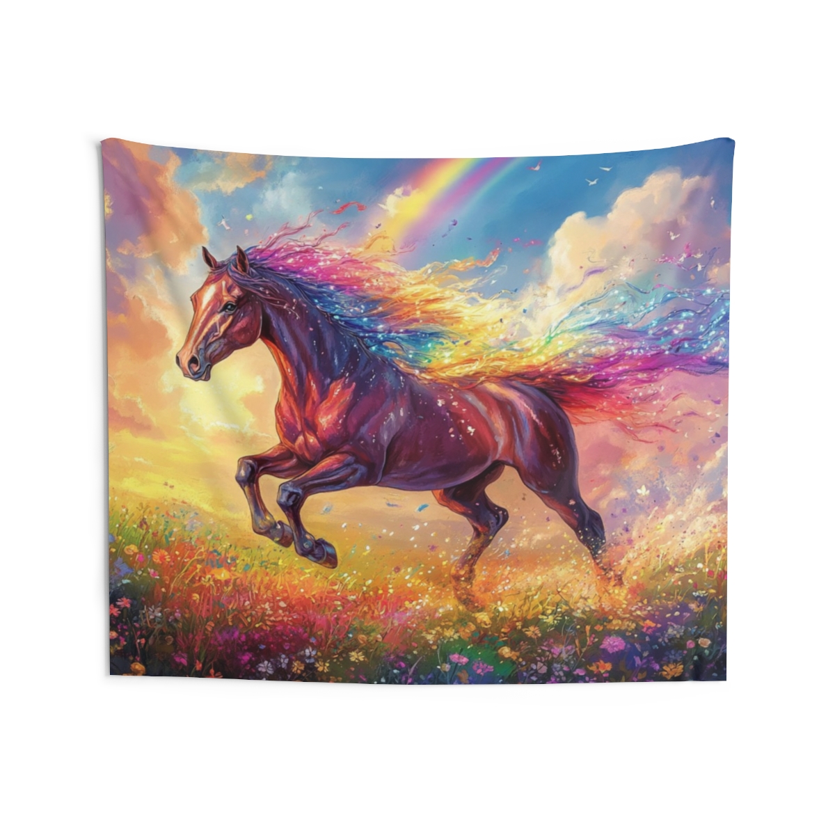 Colorful Floral Equestrian Horse Tapestry