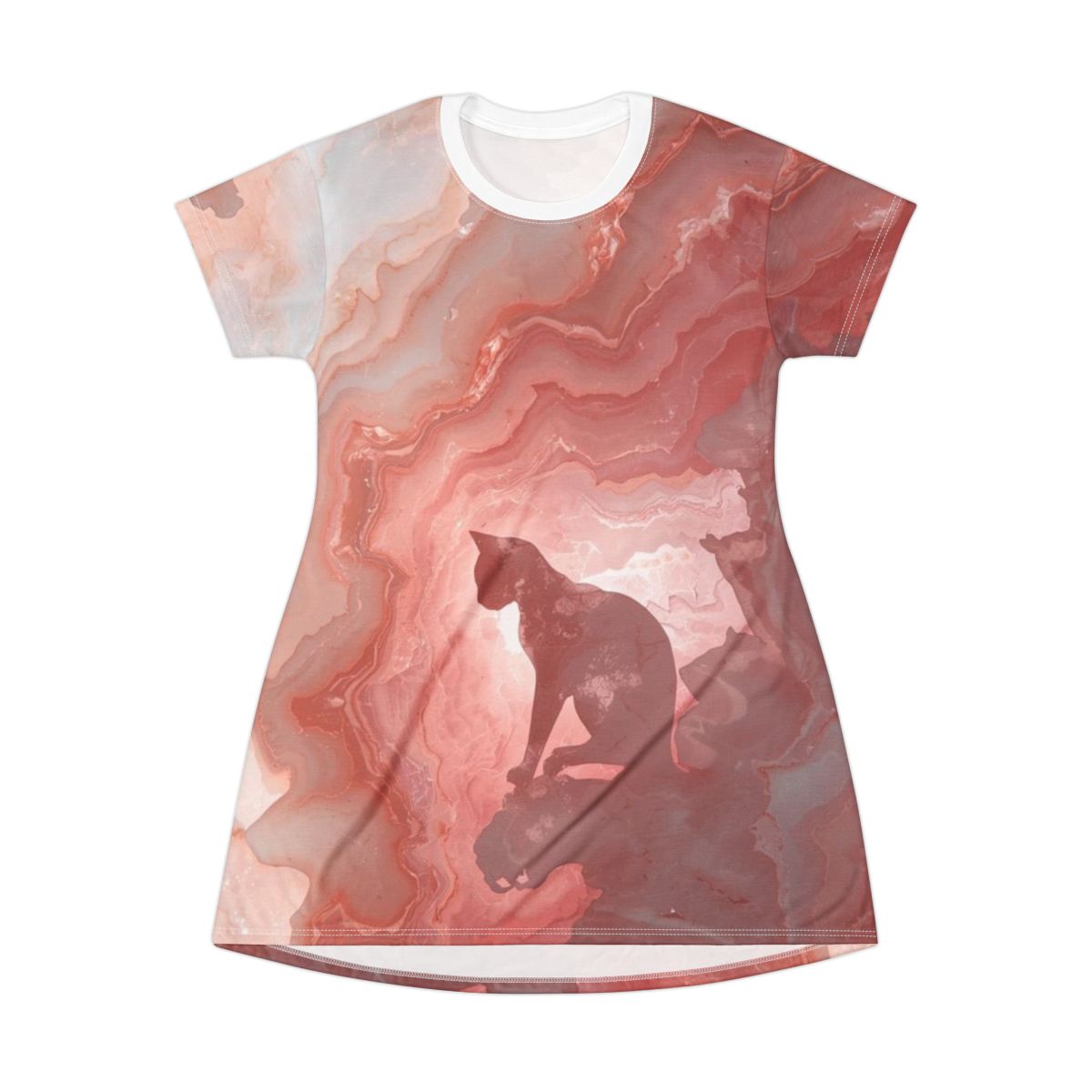 Beautiful Pink Cat Marble T-Shirt Dress