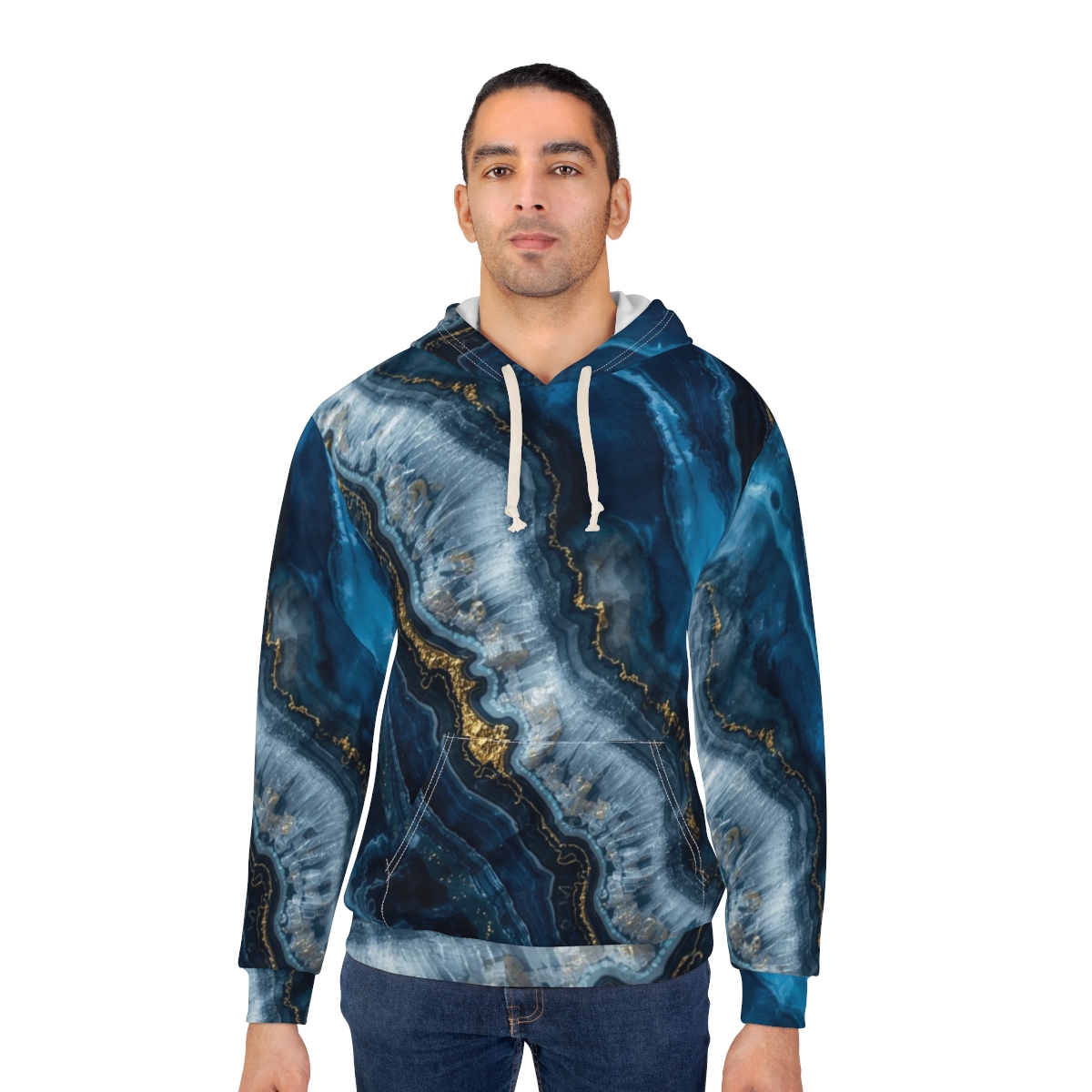 Gorgeous Deep Blue Marble Crystal Pullover Hoodie