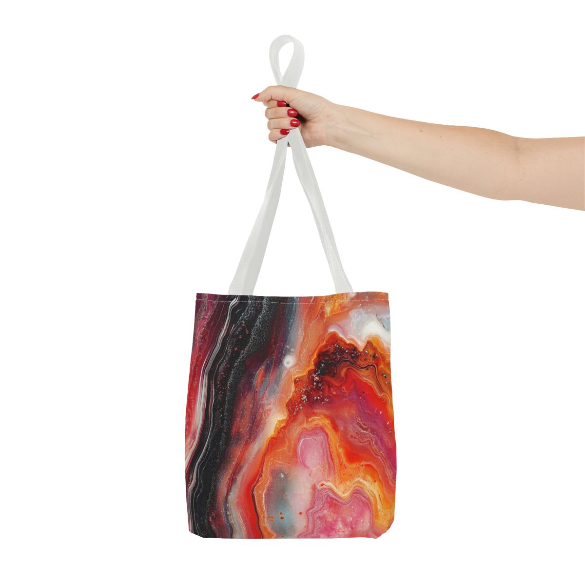 Vibrant Red Black Boho Marbled Art Tote Bag