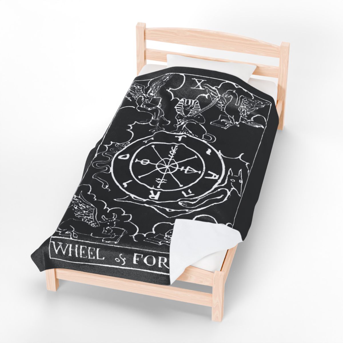 10 - The Wheel of Fortune White on Black Tarot Card Velveteen Plush Blanket 