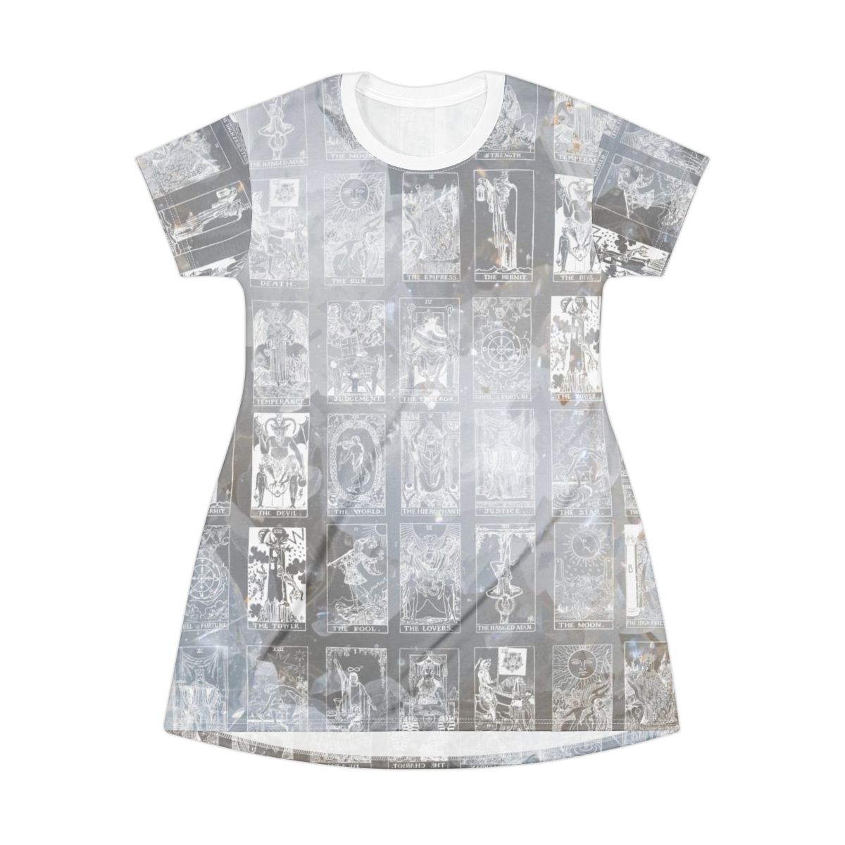White Vintage Tarot Card Marble T-Shirt Dress