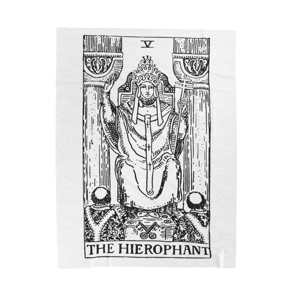 5 - The Hierophant Black on White Tarot Card Velveteen Plush Blanket