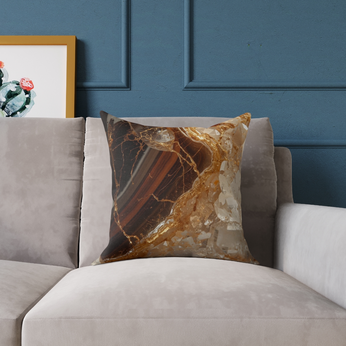 Unique Gorgeous Brown Marble Crystal Quartz Square Poly Canvas Pillow