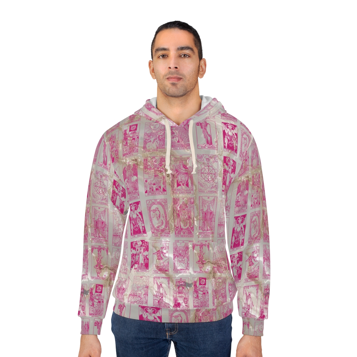 Unique Vintage Pink Tarot Card Marble Pullover Hoodie