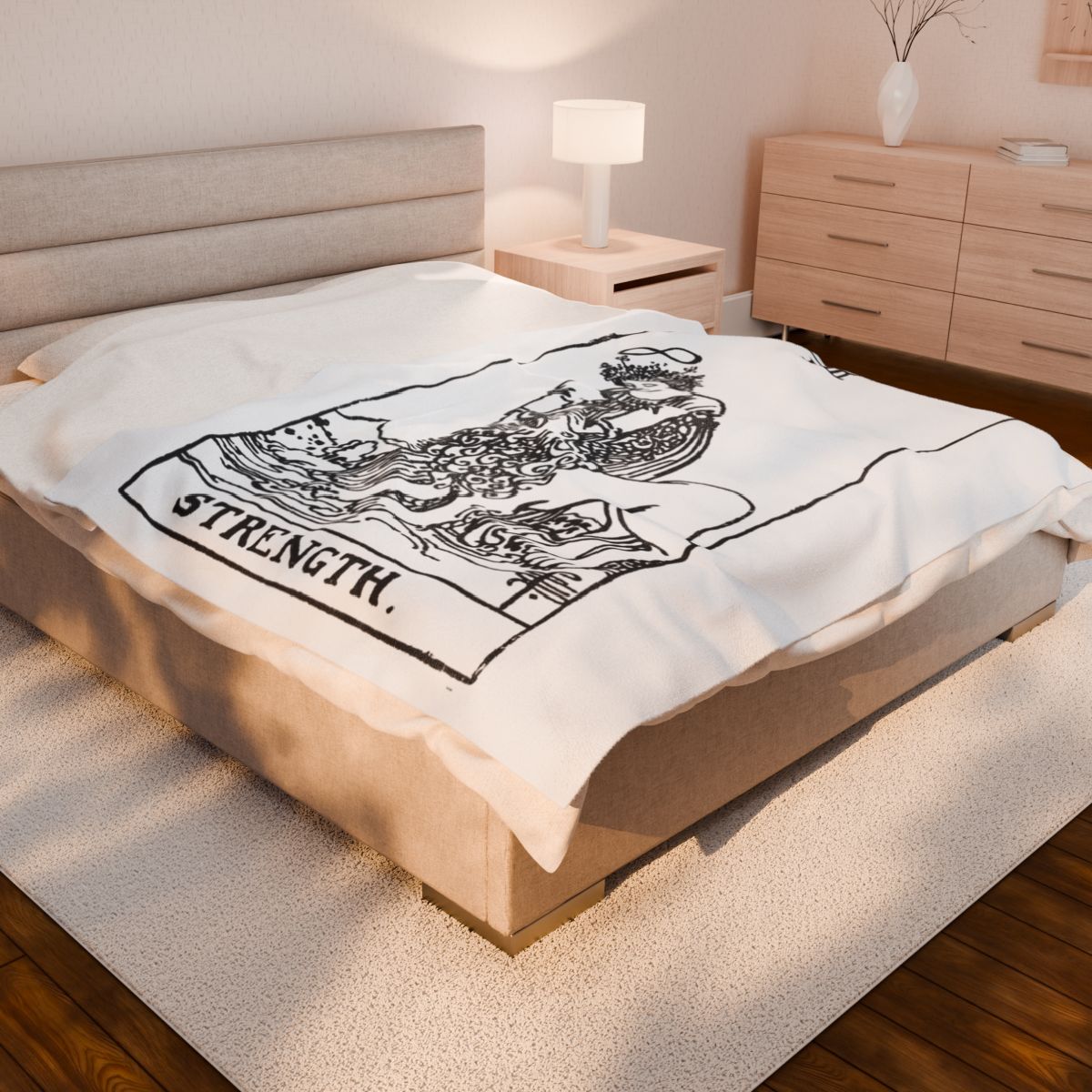 8 - Strength Black on White Tarot Card Velveteen Plush Blanket 