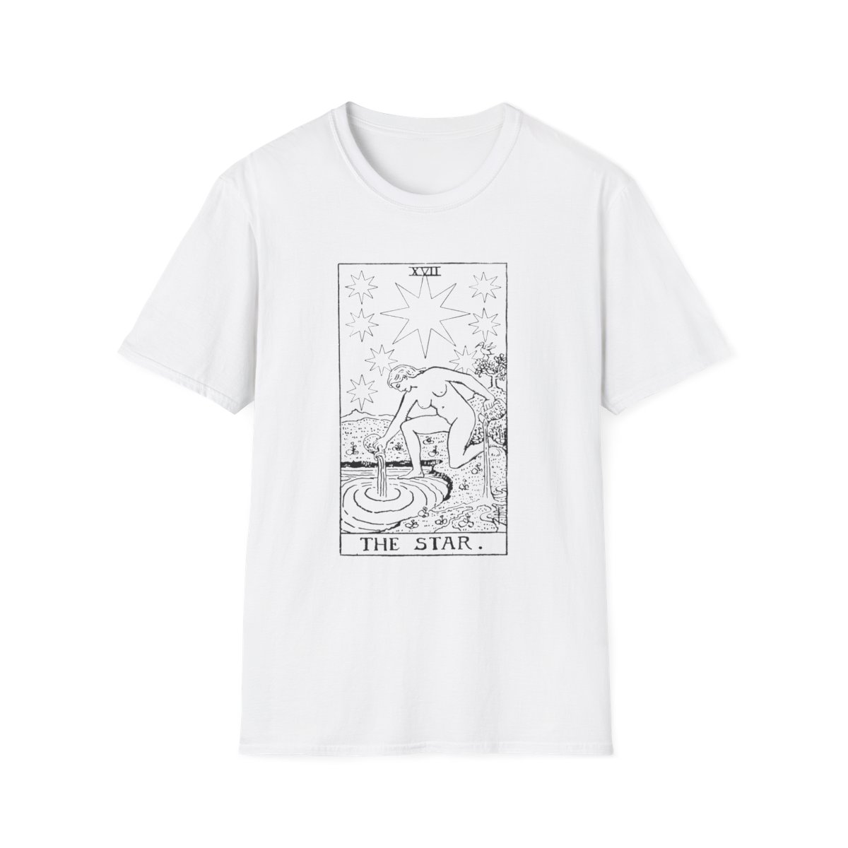 17 - The Star Black Vintage Tarot Card Softstyle T-Shirt