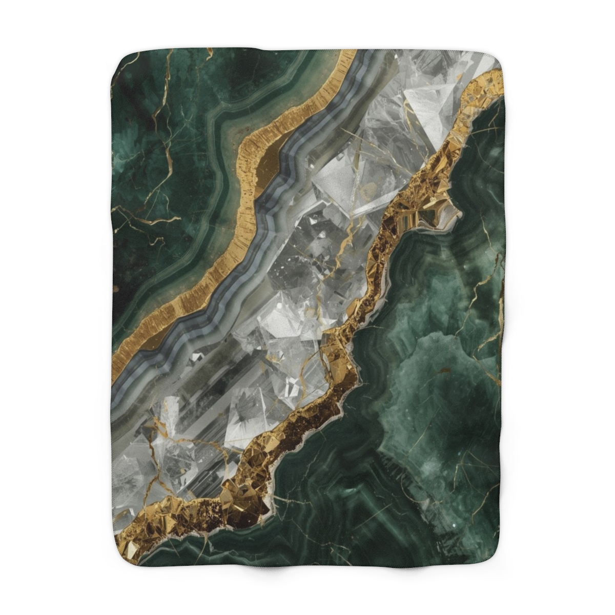 Luxury Green Gold Marble Crystal Sherpa Fleece Blanket