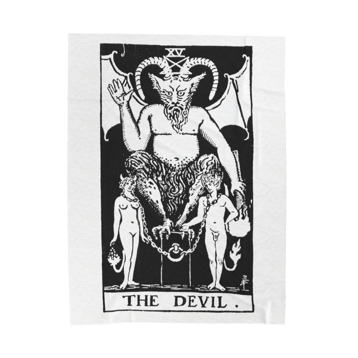 15 - The Devil Black on White Tarot Card Velveteen Plush Blanket